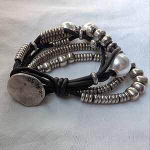 UNO de 50 Spain Orion Silver-plated Faux Pearl Leather Bracelet